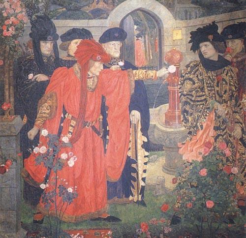 Henry Arthur Payne Plucking the Red and White Roses in the Old Temple Gardens oil painting image